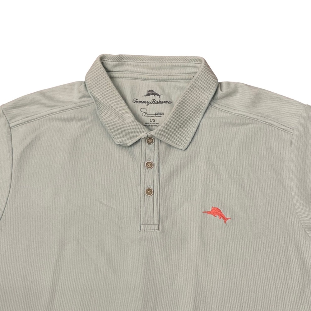 Tommy Bahama Polo Shirt Mens Large Seafoam Green Supima Cotton Marlin Logo